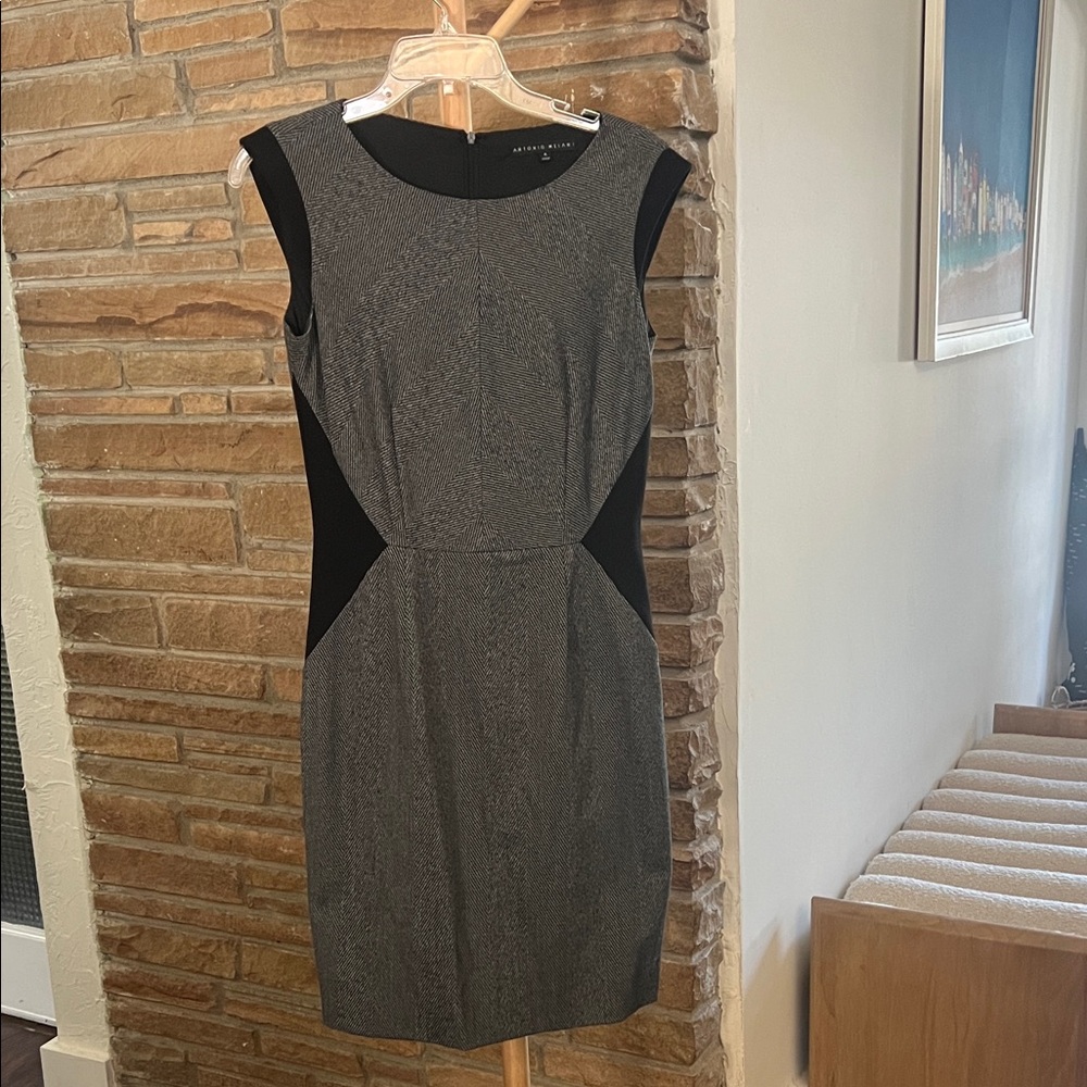 ANTONIO MELANI Gray Sheath Dress with Black Side Panels